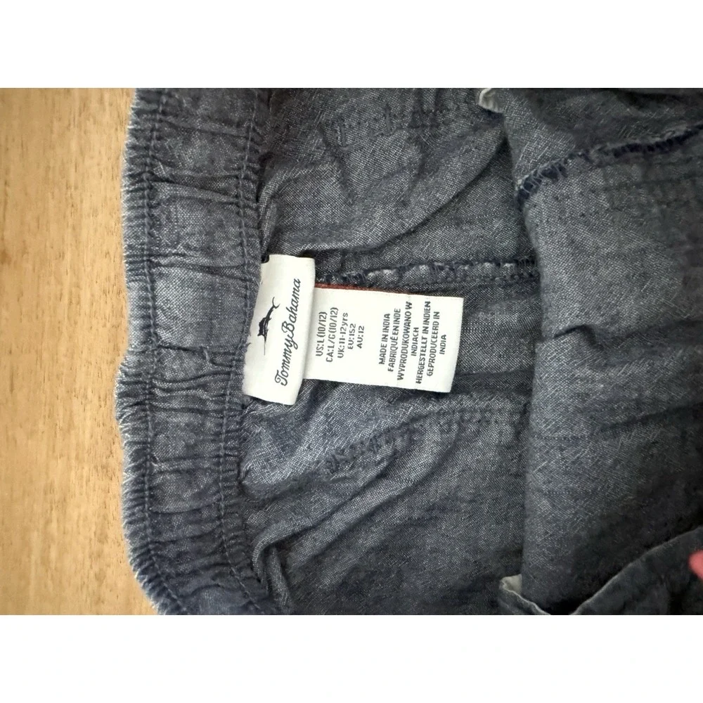 Tommy Bahama Boys Chambray Drawstring Shorts Blue Cotton Size L 10/12 EUC